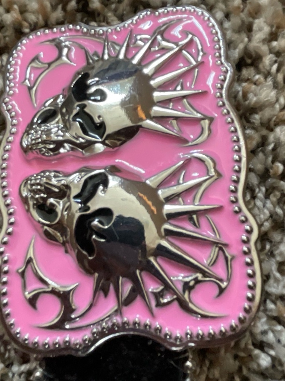 Pink Skull Spike Enamel Belt Buckle